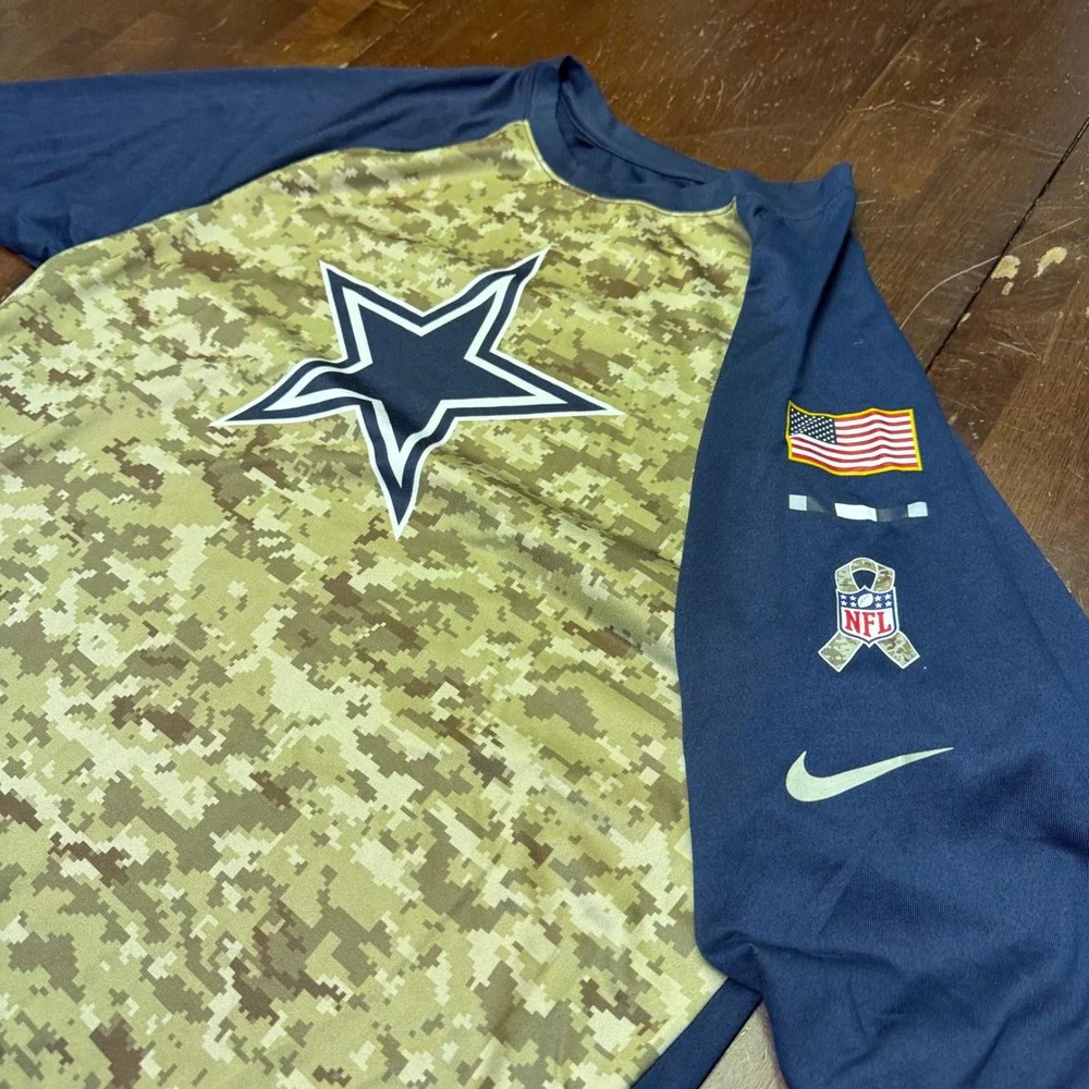 Nike NFL Dallas Cowboys Men XL Camo Salute to Service Dri-FIT Shirt 3/4 Sleeve